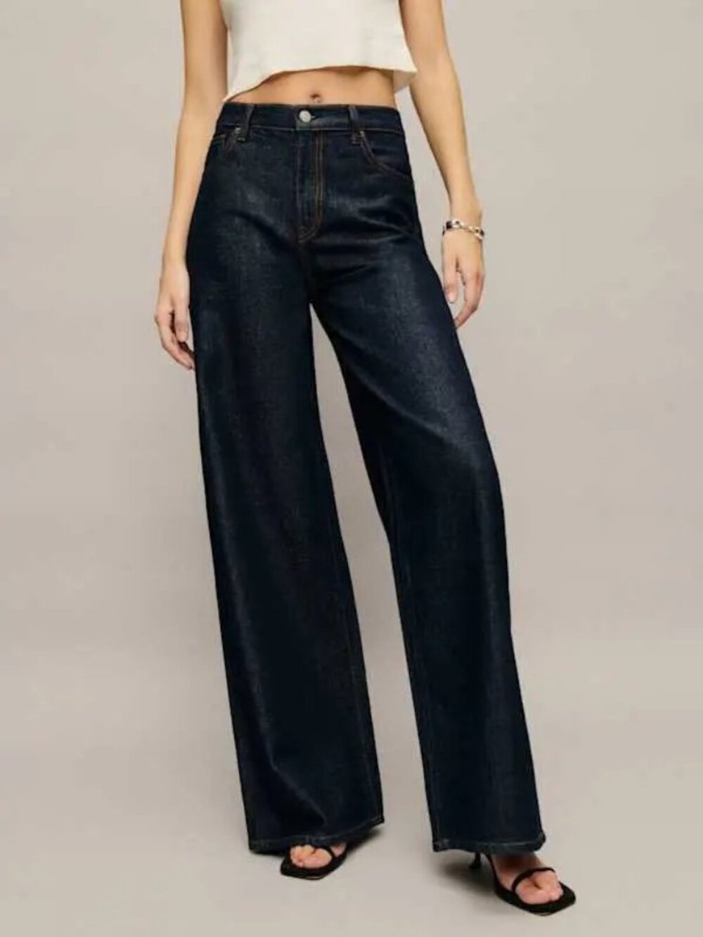 New Reformation Rui Lived-In Wide Leg Baggy Jeans Lightweight Rigid Quarry 34